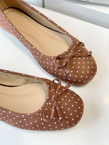 Giày Búp Bê Chấm Bi Merly 1636 Nâu Chấm Bi Bigsize 35-43, Giày Búp Bê Nơ, Giày Búp Bê Mũi Tròn, Giày Bệt Xinh, Giày Bệt Nữ, Giày Búp Bê Big Size