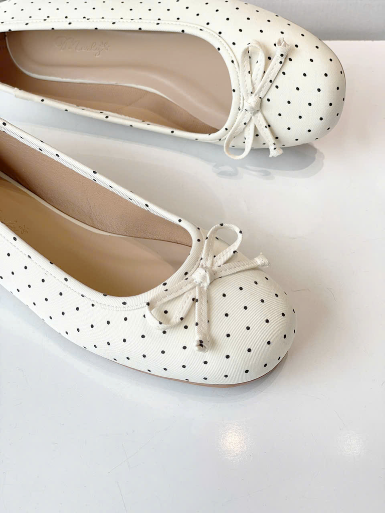 Giày Búp Bê Trắng Chấm Bi Merly 1636 Bigsize 35-43, Giày Búp Bê Nơ, Giày Búp Bê Mũi Tròn, Giày Bệt Xinh, Giày Bệt Nữ, Giày Búp Bê Big Size