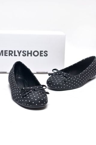 [New Arrivals] Giày Búp Bê Chấm Bi Merly 1636 Đen Chấm Bi Bigsize 35-43, Giày Búp Bê Nơ, Giày Búp Bê Mũi Tròn, Giày Bệt Xinh, Giày Bệt Nữ, Giày Búp Bê Big Size