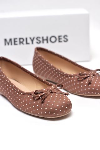 [New Arrivals] Giày Búp Bê Chấm Bi Merly 1636 Nâu Chấm Bi Bigsize 35-43, Giày Búp Bê Nơ, Giày Búp Bê Mũi Tròn, Giày Bệt Xinh, Giày Bệt Nữ, Giày Búp Bê Big Size
