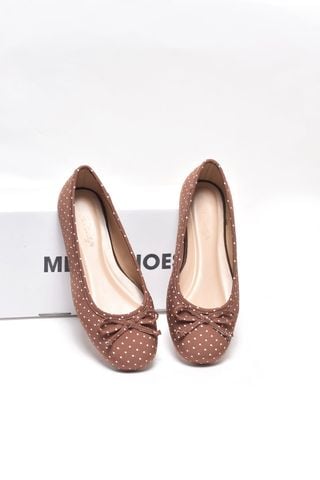 [New Arrivals] Giày Búp Bê Chấm Bi Merly 1636 Nâu Chấm Bi Bigsize 35-43, Giày Búp Bê Nơ, Giày Búp Bê Mũi Tròn, Giày Bệt Xinh, Giày Bệt Nữ, Giày Búp Bê Big Size