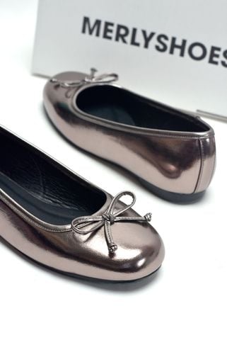 [Restock] Giày Búp Bê Màu Bạc Nơ Nhí Mũi Tròn Da Mềm Mại Merly 1636 Chì Metallic, Giày Ballet Nữ Big Size 35-43 Chuẩn Form, Phiên Bản Cải Tiến Của Giày Búp Bê Nơ 1038