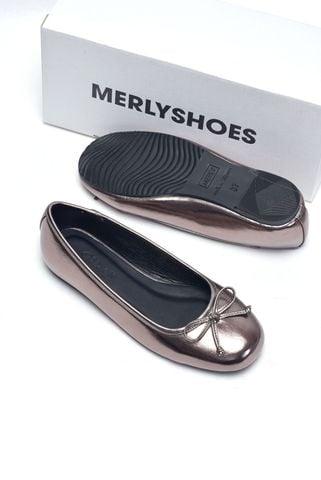 [Restock] Giày Búp Bê Màu Bạc Nơ Nhí Mũi Tròn Da Mềm Mại Merly 1636 Chì Metallic, Giày Ballet Nữ Big Size 35-43 Chuẩn Form, Phiên Bản Cải Tiến Của Giày Búp Bê Nơ 1038