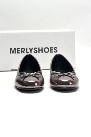 [Restock] Giày Búp Bê Màu Bạc Nơ Nhí Mũi Tròn Da Mềm Mại Merly 1636 Chì Metallic, Giày Ballet Nữ Big Size 35-43 Chuẩn Form, Phiên Bản Cải Tiến Của Giày Búp Bê Nơ 1038