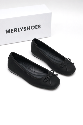 Giày Búp Bê Đen Nơ Nhí Mũi Tròn Da Mềm Mại Merly 1636 Đen, Giày Búp Bê Big Size 35-43 Chuẩn Form, Phiên Bản Cải Tiến Của Giày Búp Bê Nơ 1038