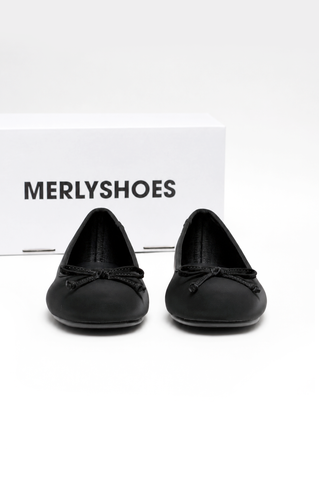 Giày Búp Bê Đen Nơ Nhí Mũi Tròn Da Mềm Mại Merly 1636 Đen, Giày Búp Bê Big Size 35-43 Chuẩn Form, Phiên Bản Cải Tiến Của Giày Búp Bê Nơ 1038