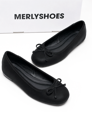 Giày Búp Bê Đen Nơ Nhí Mũi Tròn Da Mềm Mại Merly 1636 Đen, Giày Búp Bê Big Size 35-43 Chuẩn Form, Phiên Bản Cải Tiến Của Giày Búp Bê Nơ 1038