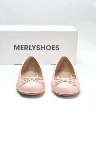 Giày Búp Bê Hồng Nơ Nhí Mũi Tròn Da Mềm Mại Merly 1636 Hồng Mờ, Giày Ballet Nữ Big Size 35-43 Chuẩn Form, Phiên Bản Cải Tiến Của Giày Búp Bê Nơ 1038