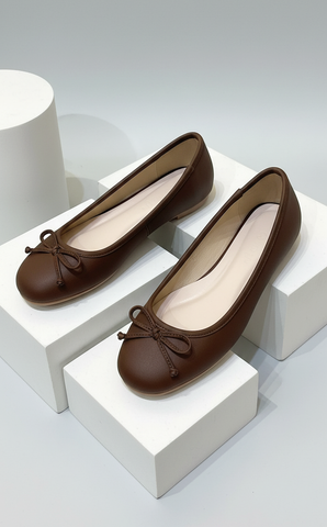 Giày Búp Bê Nơ Mũi Tròn Merly 1636 Nâu Choco, Giày Bệt Xinh, Giày Bệt Nữ, Bigsize 35-43