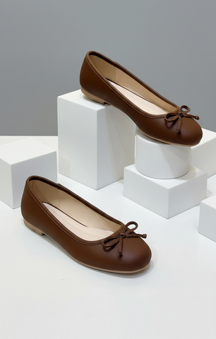 Giày Búp Bê Nơ Mũi Tròn Merly 1636 Nâu Choco, Giày Bệt Xinh, Giày Bệt Nữ, Bigsize 35-43