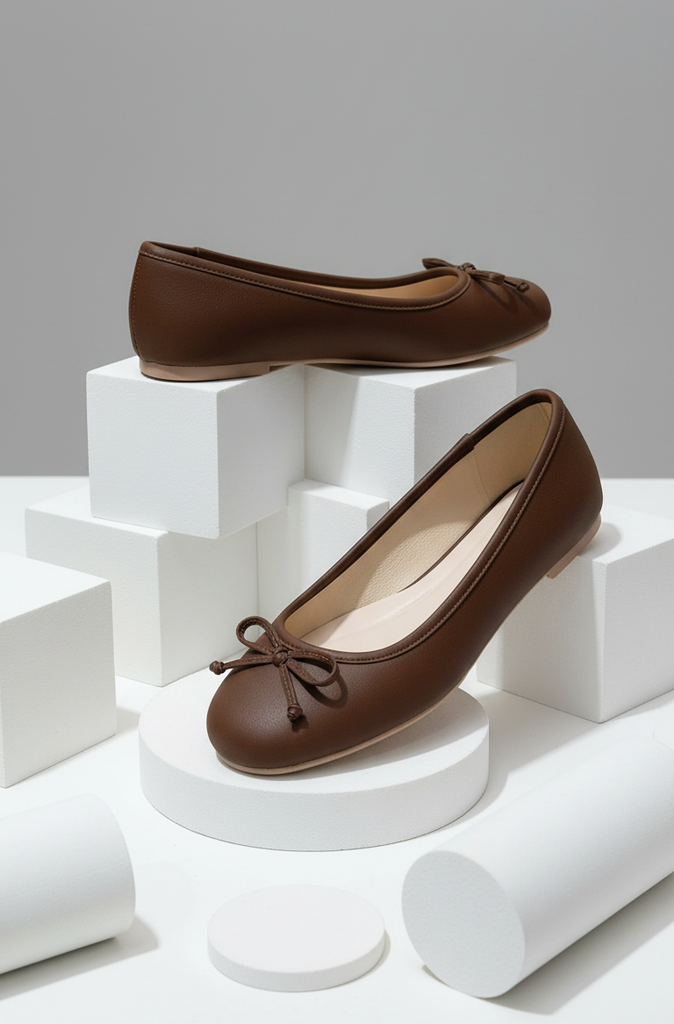 Giày Búp Bê Nơ Mũi Tròn Merly 1636 Nâu Choco, Giày Bệt Xinh, Giày Bệt Nữ, Bigsize 35-43