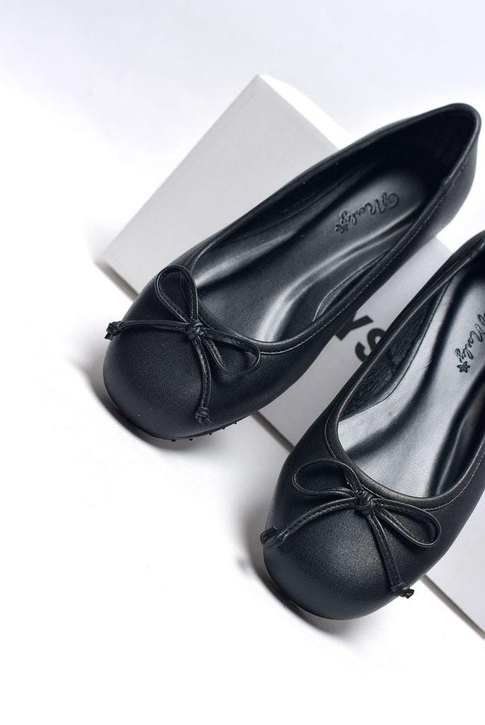 [Restock] Giày Búp Bê Đen Nơ Nhí Mũi Tròn Da Mềm Mại Merly 1636 Đen, Giày Búp Bê Big Size 35-43 Chuẩn Form, Phiên Bản Cải Tiến Của Giày Búp Bê Nơ 1038