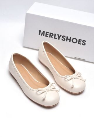 Giày Búp Bê Nữ Nơ Xinh Merly 1636 Kem Hồng Pastel, Giày Bệt Big Size 35-43 Phiên Bản Cải Tiến Của Giày Búp Bê Nơ 1038