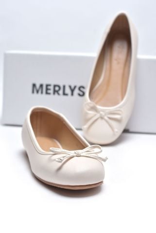 Giày Búp Bê Nữ Nơ Xinh Merly 1636 Kem Hồng Pastel, Giày Bệt Big Size 35-43 Phiên Bản Cải Tiến Của Giày Búp Bê Nơ 1038