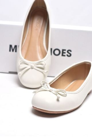 Giày Búp Bê Ballet Nơ Nhí Mũi Tròn Da Mềm Mại Merly 1636 Trắng Hạt Dẻ, Giày Búp Bê Big Size 35-43 Chuẩn Form, Phiên Bản Cải Tiến Của Giày Búp Bê Nơ 1038