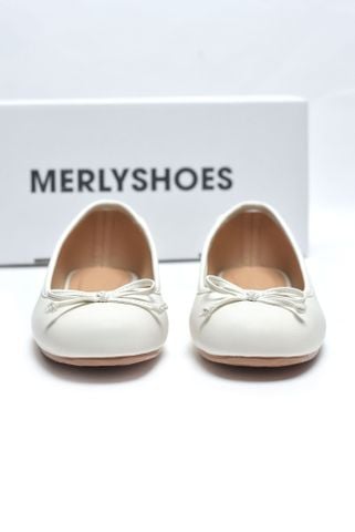 Giày Búp Bê Ballet Nơ Nhí Mũi Tròn Da Mềm Mại Merly 1636 Trắng Hạt Dẻ, Giày Búp Bê Big Size 35-43 Chuẩn Form, Phiên Bản Cải Tiến Của Giày Búp Bê Nơ 1038