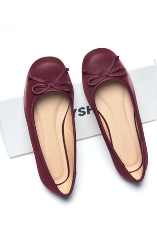 Giày Búp Bê Ballet Nữ Màu Đỏ Cherry Da Mềm Bigsize