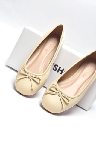 Giày Búp Bê Ballet Nữ Màu Kem Nơ Nhí Mũi Tròn Da Mềm Êm Chân Merly 1636, Giày Búp Bê Big Size