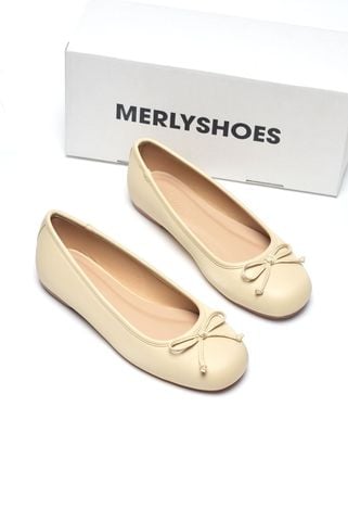 [NEW COLOR] Giày Búp Bê Ballet Nữ Màu Kem Nơ Nhí Mũi Tròn Da Mềm Êm Chân Merly 1636, Giày Búp Bê Big Size, Giày Bệt Nữ, Phiên Bản Cải Tiến Của Giày Búp Bê Nơ 1038