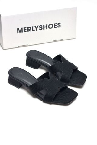 Guốc Nữ Chữ H Đế Thấp 3cm Merly 1637 Màu Đen Vân Êm Ái