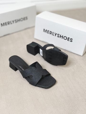 Guốc Nữ Chữ H Đế Thấp 3cm Merly 1637 Màu Đen Jean Vintage Êm Ái, Dép Nữ Bigsize 35-43, Dép Quai Ngang Nữ