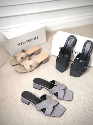 Guốc Nữ Chữ H Đế Thấp 3cm Merly 1637 Màu Đen Jean Vintage Êm Ái, Dép Nữ Bigsize 35-43, Dép Quai Ngang Nữ