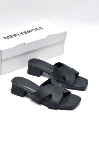 Guốc Nữ Chữ H Đế Thấp 3cm Merly 1637 Màu Đen Jean Vintage Êm Ái, Dép Nữ Bigsize 35-43, Dép Quai Ngang Nữ, Dép Nữ Cao Gót