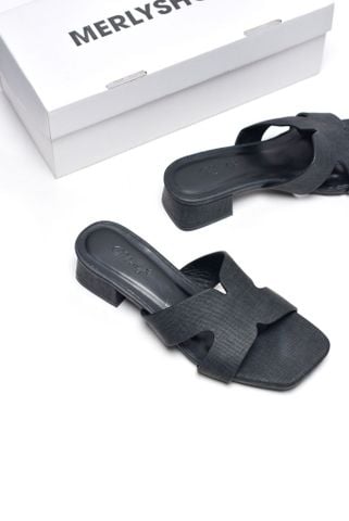 Guốc Nữ Chữ H Đế Thấp 3cm Merly 1637 Màu Đen Jean Vintage Êm Ái, Dép Nữ Bigsize 35-43, Dép Quai Ngang Nữ