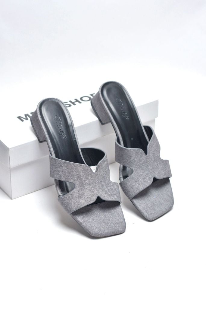 Guốc Nữ Chữ H Đế Thấp 3cm Merly 1637 Xám Jean Vintage Êm Ái, Dép Nữ Bigsize 35-43, Dép Quai Ngang Nữ