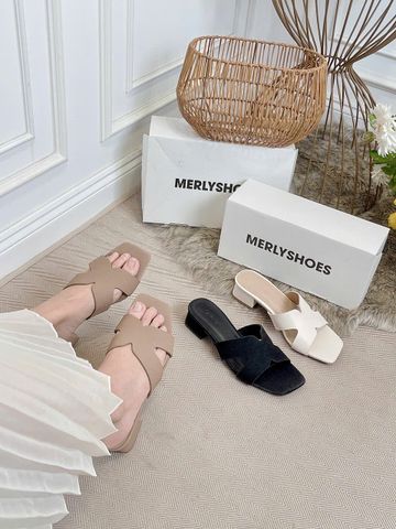 Guốc Nữ Chữ H Đế Thấp 3cm Merly 1637 Màu Nâu Vân Êm Ái BH 1 Năm, Guốc Nữ Bigsize 35-43, Dép Nữ Cao Gót