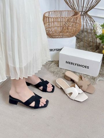 Guốc Nữ Chữ H Đế Thấp 3cm Merly 1637 Màu Đen Vân Êm Ái BH 1 Năm, Guốc Nữ Bigsize 35-43, Dép Nữ Cao Gót