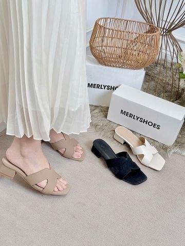 Guốc Nữ Chữ H Đế Thấp 3cm Merly 1637 Màu Nâu Vân Êm Ái BH 1 Năm, Guốc Nữ Bigsize 35-43, Dép Nữ Cao Gót