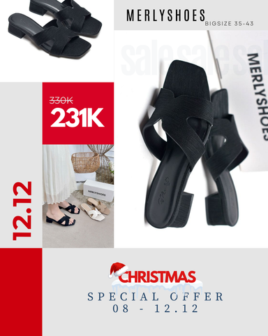 [NEW 35-43] Guốc Nữ Chữ H Đế Thấp 3cm Merly 1637 Màu Đen Vân Êm Ái BH 1 Năm, Guốc Nữ Bigsize 35-43, Dép Nữ Cao Gót