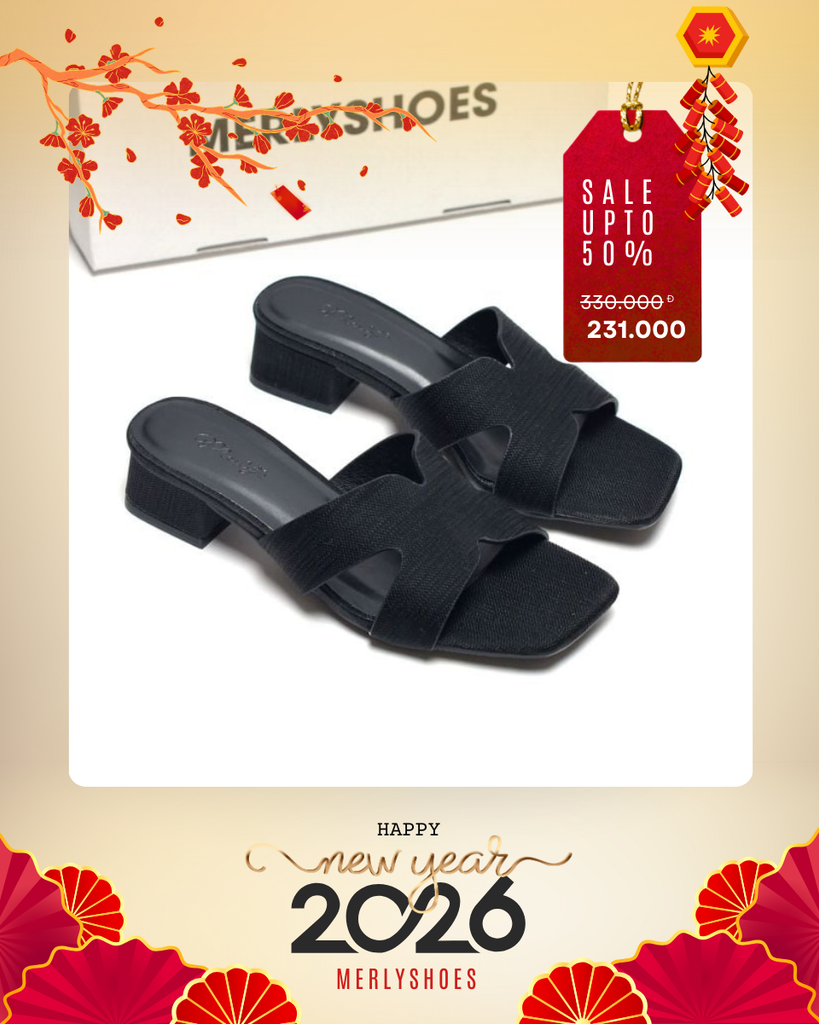 Guốc Nữ Chữ H Đế Thấp 3cm Merly 1637 Màu Đen Vân Êm Ái BH 1 Năm, Guốc Nữ Bigsize 35-43, Dép Nữ Cao Gót