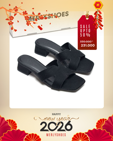 Guốc Nữ Chữ H Đế Thấp 3cm Merly 1637 Màu Đen Vân Êm Ái BH 1 Năm, Guốc Nữ Bigsize 35-43, Dép Nữ Cao Gót