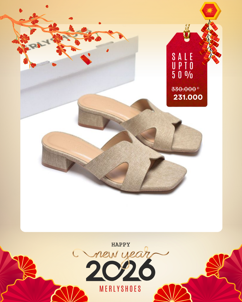 Guốc Nữ Chữ H Đế Thấp 3cm Merly 1637 Màu Nâu Jean Vintage Êm Ái BH 1 Năm, Guốc Nữ Bigsize 35-43, Dép Nữ Cao Gót