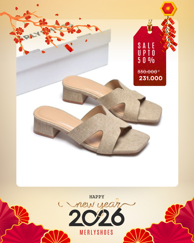 Guốc Nữ Chữ H Đế Thấp 3cm Merly 1637 Màu Nâu Jean Vintage Êm Ái BH 1 Năm, Guốc Nữ Bigsize 35-43, Dép Nữ Cao Gót