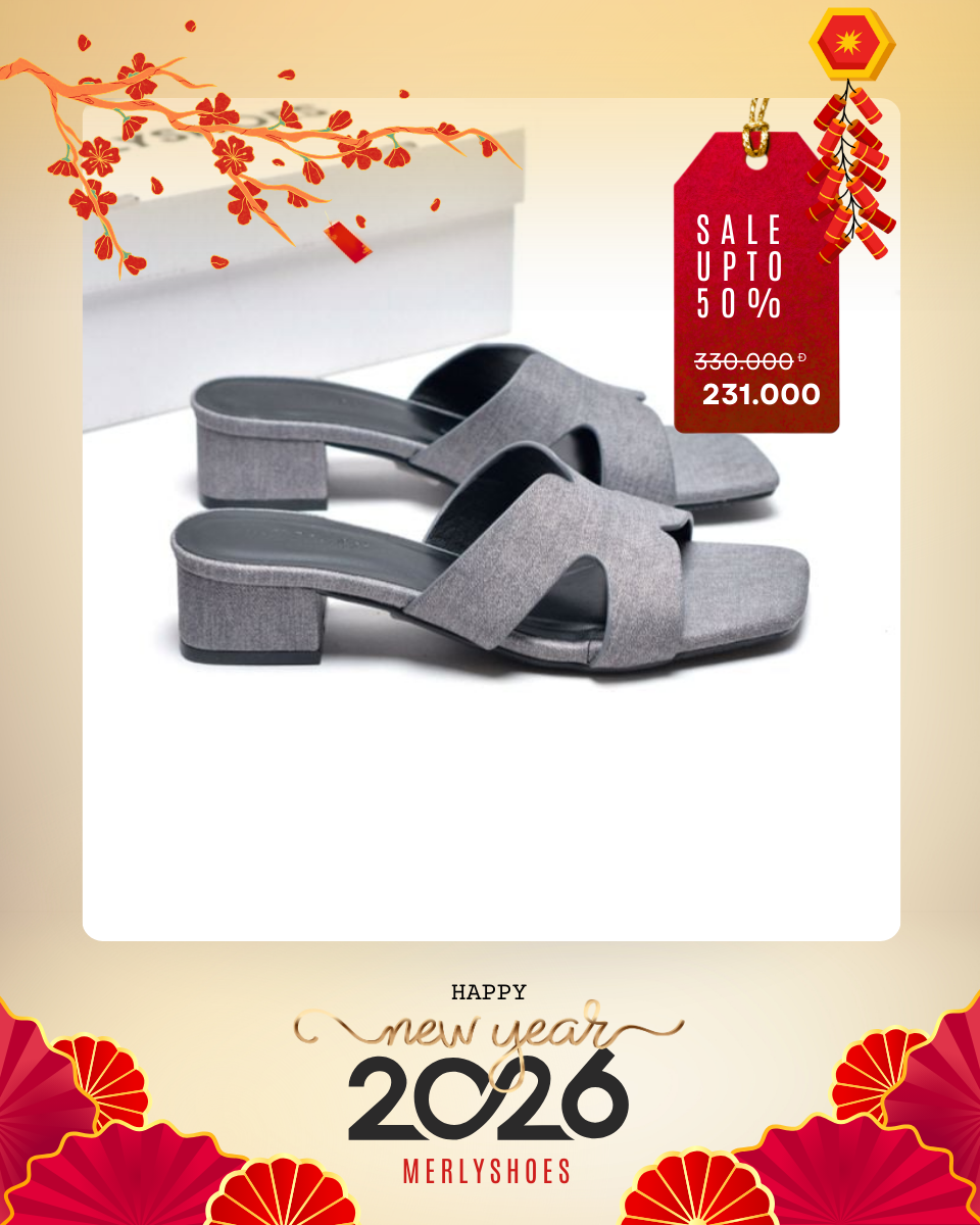 Guốc Nữ Chữ H Đế Thấp 3cm Merly 1637 Xám Jean Vintage Êm Ái, Dép Nữ Bigsize 35-43, Dép Quai Ngang Nữ, Dép Nữ Cao Gót