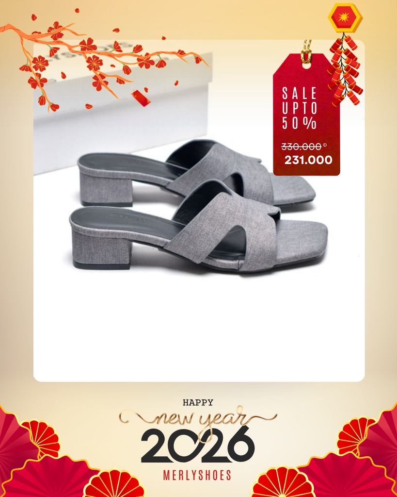 Guốc Nữ Chữ H Đế Thấp 3cm Merly 1637 Xám Jean Vintage Êm Ái, Dép Nữ Bigsize 35-43, Dép Quai Ngang Nữ, Dép Nữ Cao Gót