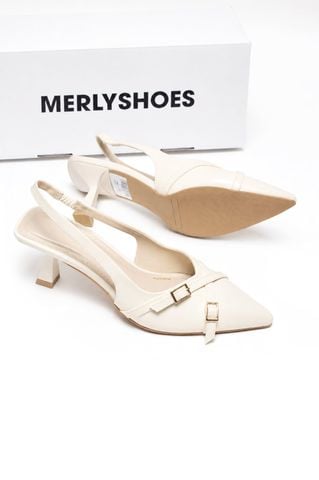 [New Arrivals] Giày Sandal Bít Mũi Quai Hậu 6cm Khóa Chéo Gọn Chân Thương Hiệu Merly 1638 Kem Mờ, Giày Cao Gót Slingback, Giày Cao Gót Kem Mũi Nhọn, Giày Công Sở Nữ, Giày Cao Gót Big Size, BH 1 Năm