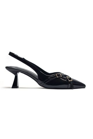 Giày Cao Gót Slingback Mũi Nhọn Gót 6cm Khóa Merly 1638 Đen Bóng, Giày Cao Gót Đen, Giày Công Sở Nữ, Giày Mặc Váy Dài, Giày Nữ Bigsize, BH 1 Năm