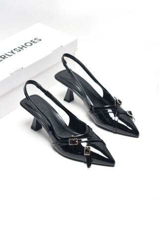 Giày Cao Gót Slingback Mũi Nhọn Gót 6cm Khóa Merly 1638 Đen Bóng, Giày Cao Gót Đen, Giày Công Sở Nữ, Giày Mặc Váy Dài, Giày Nữ Bigsize, BH 1 Năm