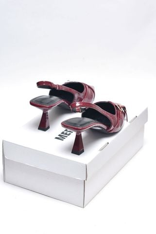 Giày Cao Gót Đỏ Mũi Nhọn Gót 6cm Hai Khóa Chéo Merly 1638 Slingback Bigsize