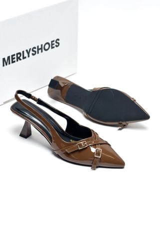 [NEW 35-43] Giày Cao Gót Slingback Mũi Nhọn Gót 5-6cm Khóa Merly 1638 Nâu Bóng, Giày Cao Gót Màu Nâu, Giày Công Sở Nữ, Giày Nữ Bigsize 35-43, BH 1 Năm, Phiên Bản Gót Nhỏ Của 1608
