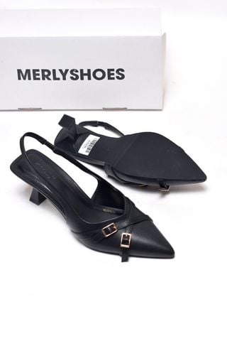 [New Arrivals] Giày Sandal Bít Mũi Quai Hậu 6cm Khóa Chéo Gọn Chân Thương Hiệu Merly 1638 Đen Mờ, Giày Cao Gót Slingback, Giày Cao Gót Đen Mũi Nhọn, Giày Công Sở Nữ, Giày Cao Gót Big Size, BH 1 Năm