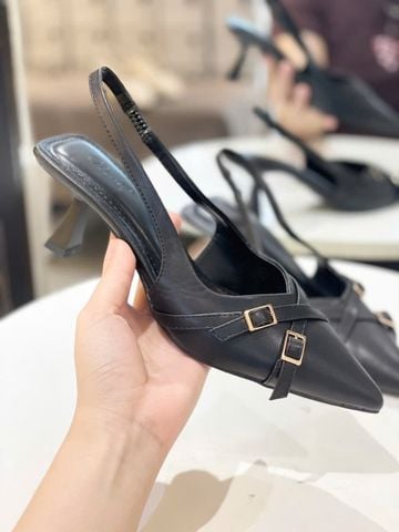 [New Arrivals] Giày Sandal Bít Mũi Quai Hậu 6cm Khóa Chéo Gọn Chân Thương Hiệu Merly 1638 Đen Mờ, Giày Cao Gót Slingback, Giày Cao Gót Đen Mũi Nhọn, Giày Công Sở Nữ, Giày Cao Gót Big Size, BH 1 Năm