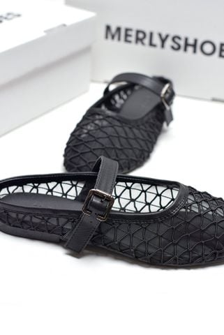 Giày Dép Sục Nữ Ren Lưới Merly 1639 Đen, Dép Sục Hè Thoáng Chân Nữ Tính, Dép Sục Big Size 35-43, Giày Búp Bê Nữ