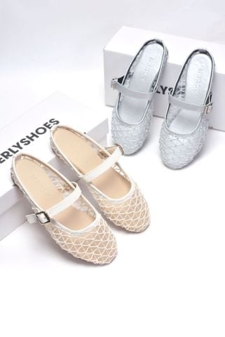 Giày Dép Sục Nữ Ren Lưới Merly 1639 Kem, Dép Sục Hè Thoáng Chân Nữ Tính, Dép Sục Big Size 35-43, Giày Búp Bê Nữ