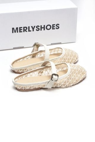 Giày Dép Sục Nữ Ren Lưới Merly 1639 Kem, Dép Sục Hè Thoáng Chân Nữ Tính, Dép Sục Big Size 35-43, Giày Búp Bê Nữ