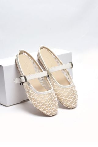 Giày Dép Sục Nữ Ren Lưới Merly 1639 Kem, Dép Sục Hè Thoáng Chân Nữ Tính, Dép Sục Big Size 35-43, Giày Búp Bê Nữ